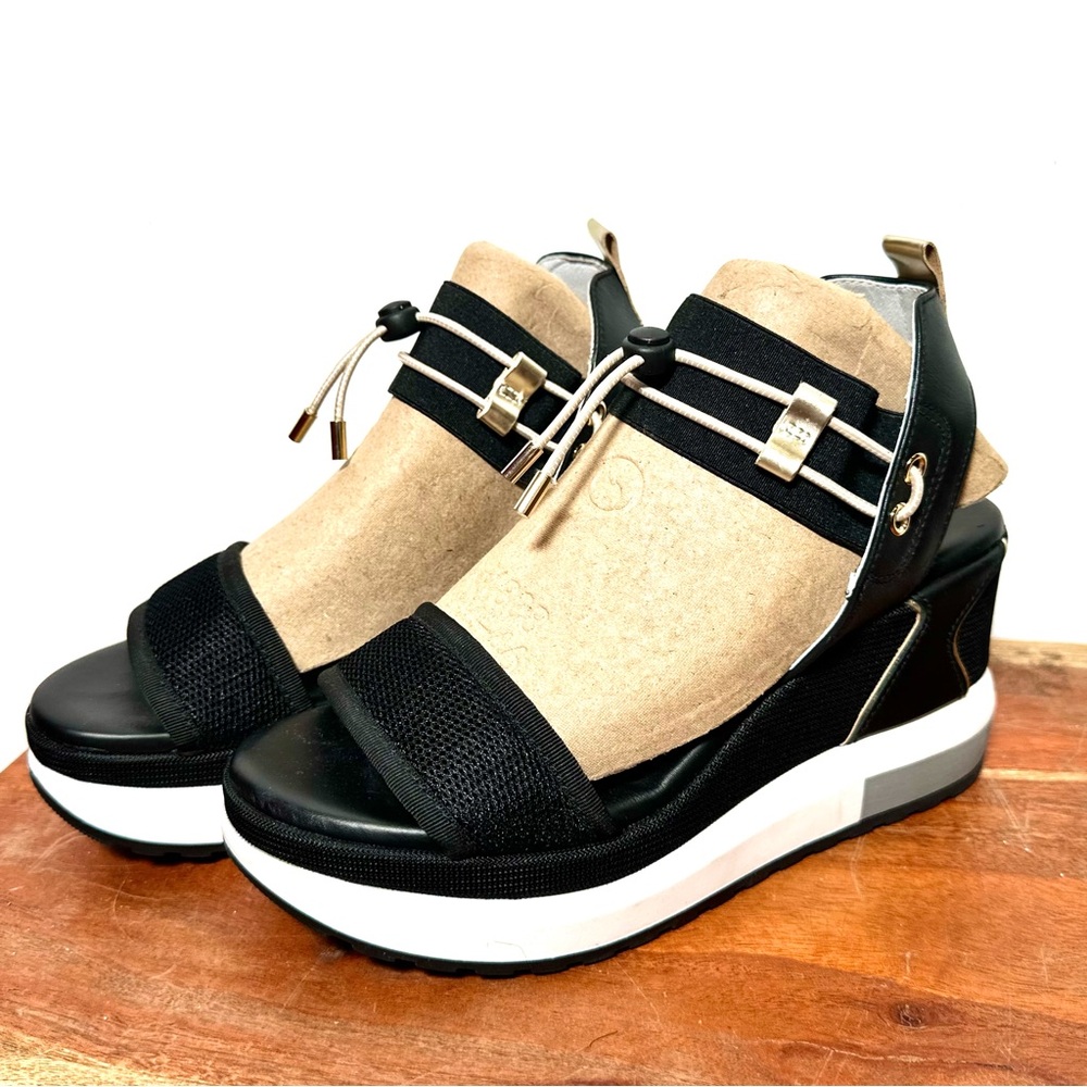 NeroGiardini Platform Wedge Sandals with Bungee Detail - Picture 3 of 10